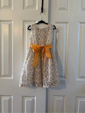 Girls Joe-Ella Embroidered Eyelet Floral Party Dress With Light Orange Sash